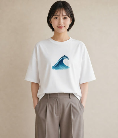 デザインTシャツ レディース 波 星空 宇宙 イラスト 淡色 カフェ巡り 女子会 白T