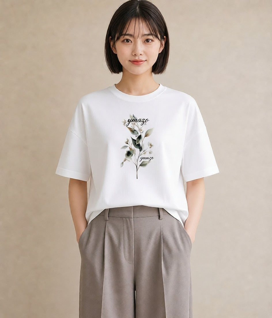 Tシャツ レディース ハーブ 植物 ボタニカル イラスト 線画 カフェ巡り 女子会 白T