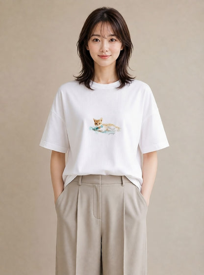 プリントTシャツ レディース アビシニアン 猫 ねこ イラスト シック 春コーデ 姉妹 白T