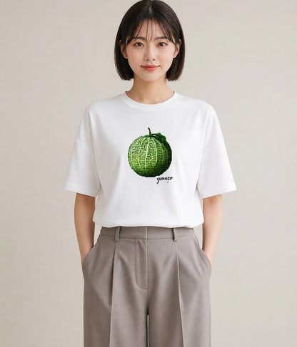 プリントTシャツ レディース メロン 食べ物 フード イラスト カフェコーデ 春服 ミセス 白T