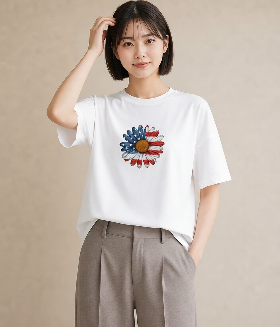 Tシャツ レディース マーガレット 花 花柄 イラスト ゆるかわ 送別ギフト 通勤 白T