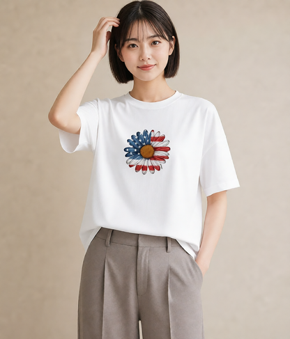Tシャツ レディース マーガレット 花 花柄 イラスト ゆるかわ 送別ギフト 通勤 白T
