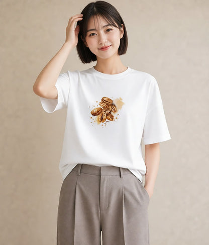 半袖Tシャツ レディース どんぐり 植物 ボタニカル イラスト 北欧風 春服 ミセス 白T