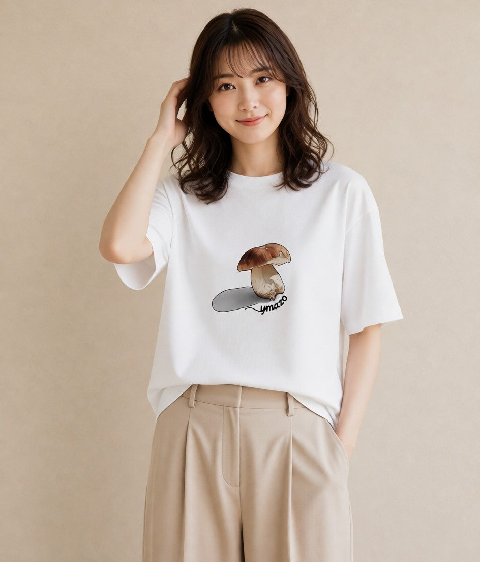 Tシャツ レディース きのこ 植物 ボタニカル イラスト 抜け感 ギフト 母の日 白T