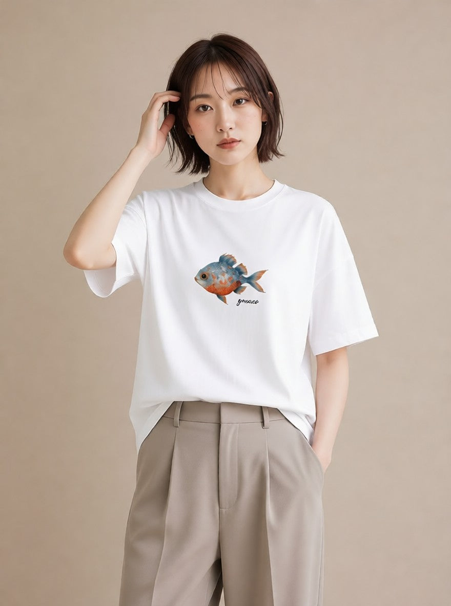 Tシャツ レディース カクレクマノミ 海の生き物 海 イラスト 韓国風 母娘コーデ 自分用 白T