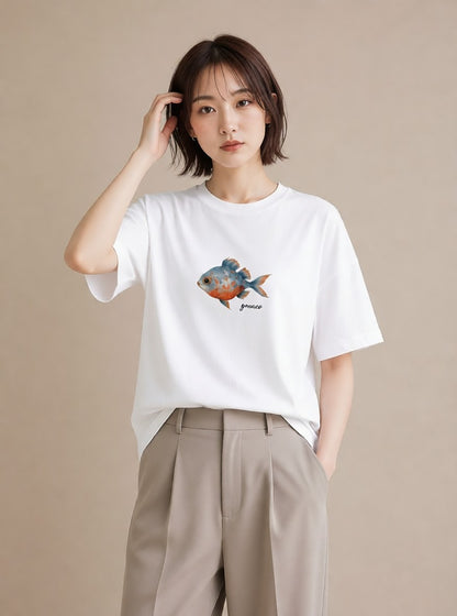 Tシャツ レディース カクレクマノミ 海の生き物 海 イラスト 韓国風 母娘コーデ 自分用 白T