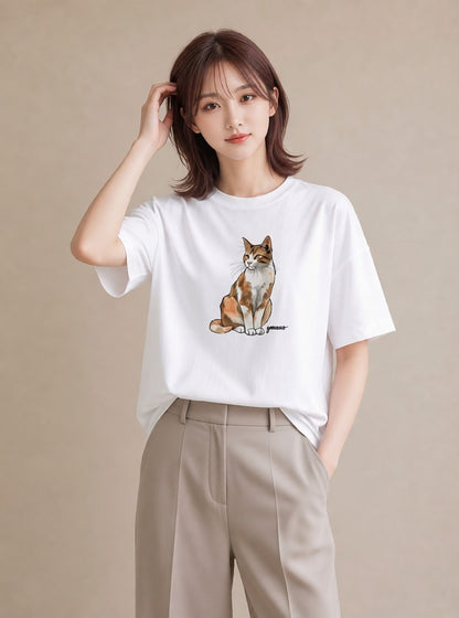 Tシャツ レディース エキゾチックショートヘア 猫 ねこ イラスト カジュアル 親子 20代 白T