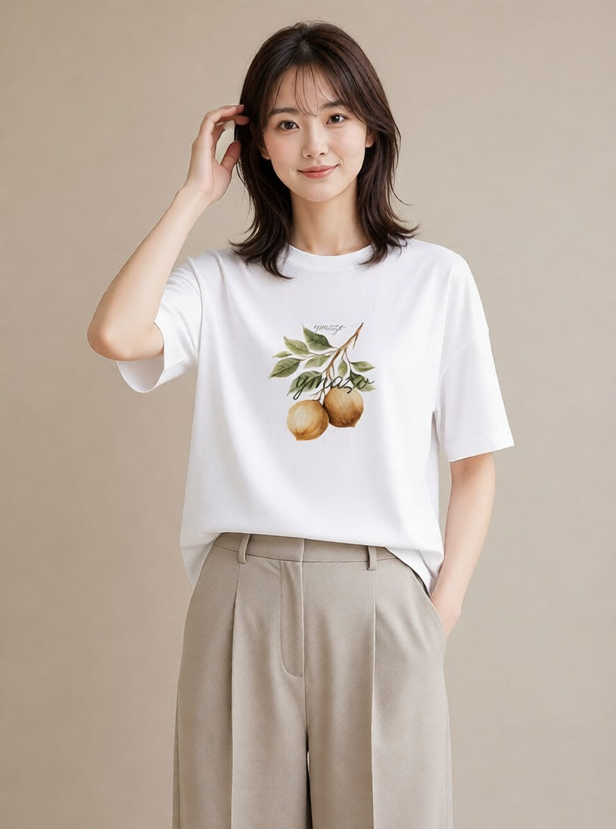 グラフィックTシャツ レディース バナナ 食べ物 フード イラスト ミニマル 公園 ママ 白T