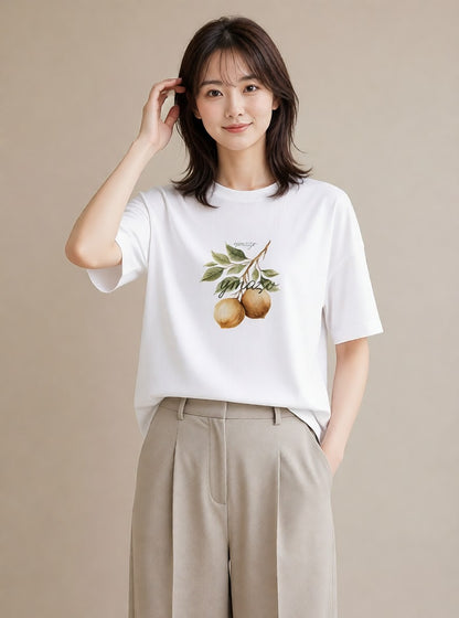 グラフィックTシャツ レディース バナナ 食べ物 フード イラスト ミニマル 公園 ママ 白T