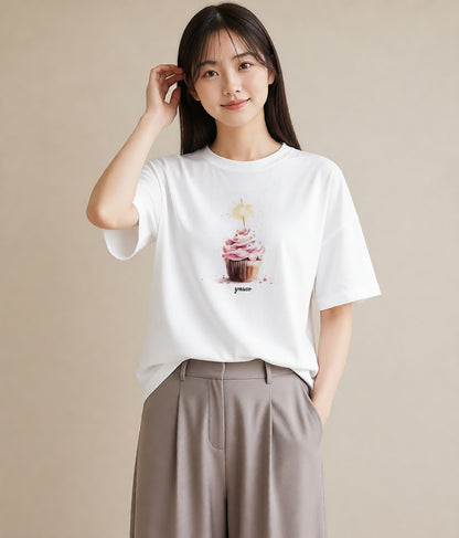 デザインTシャツ レディース マフィン 食べ物 フード イラスト カフェコーデ 女性向けギフト 散歩 白T
