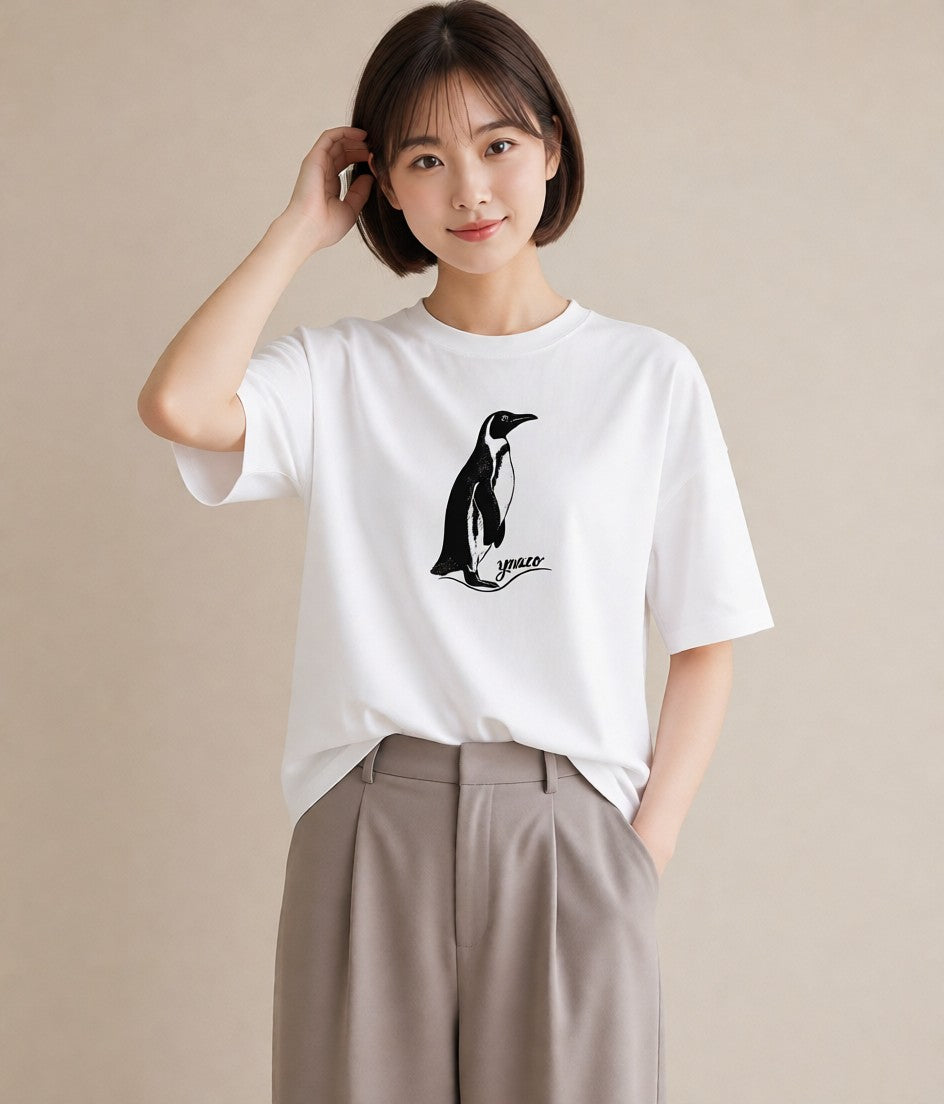 Tシャツ レディース コウテイペンギン 動物 アニマル イラスト カフェコーデ 春コーデ 姉妹 白T