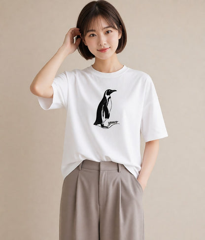 Tシャツ レディース コウテイペンギン 動物 アニマル イラスト カフェコーデ 春コーデ 姉妹 白T
