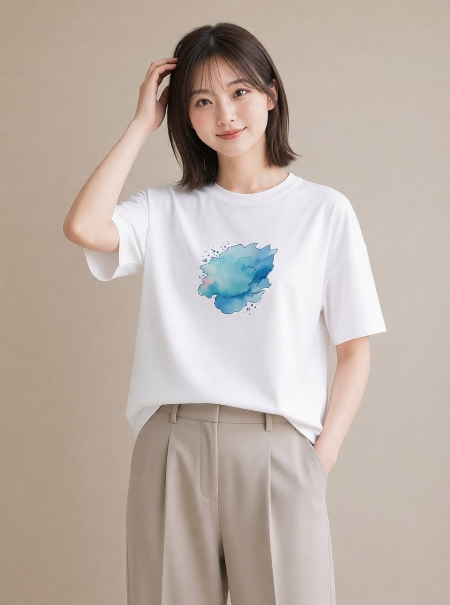 Tシャツ レディース 空 星空 宇宙 イラスト フェミニン カジュアルコーデ 買い物 白T