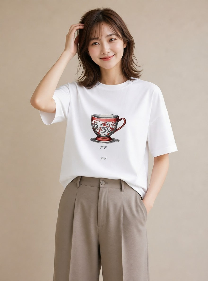 グラフィックTシャツ レディース ハーブティー 食べ物 フード イラスト シック 友達ギフト 部屋着 白T