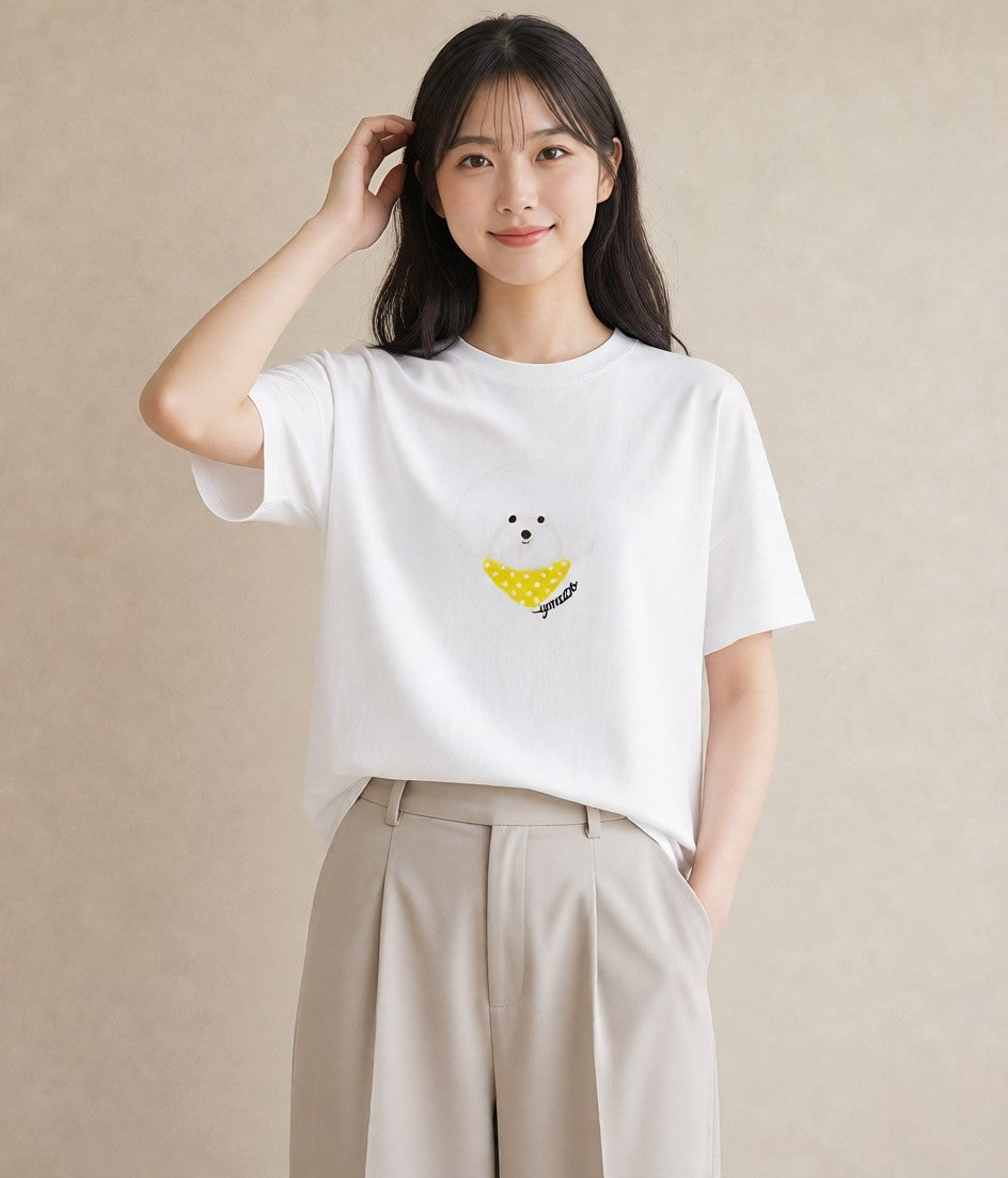 デザインTシャツ レディース ビションフリーゼ 犬 いぬ イラスト アート風 ギフト 母の日 白T