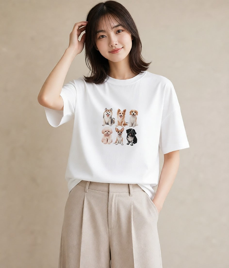 半袖Tシャツ レディース サモエド 犬 いぬ イラスト 旅行コーデ 母の日 ビーチ 白T