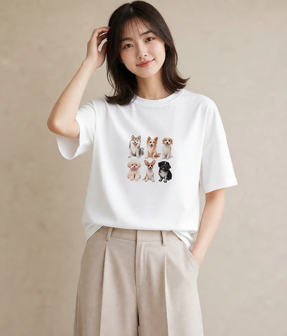 半袖Tシャツ レディース サモエド 犬 いぬ イラスト 旅行コーデ 母の日 ビーチ 白T