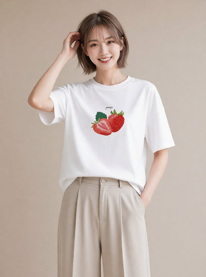 半袖Tシャツ レディース ショートケーキ 食べ物 フード イラスト ラフ レイヤード 友達ギフト 白T