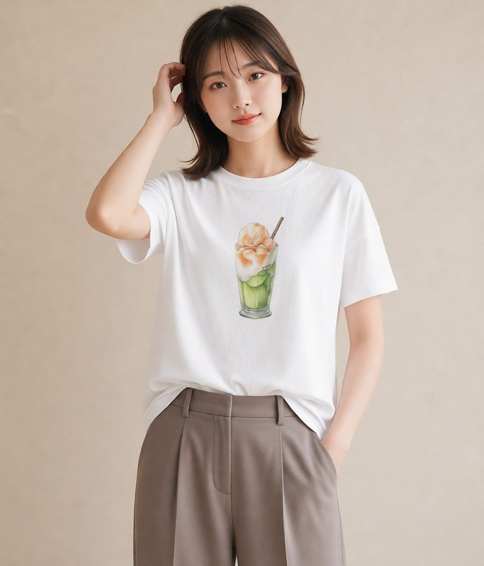 Tシャツ レディース プリン 食べ物 フード イラスト ヴィンテージ風 買い物 夏コーデ 白T