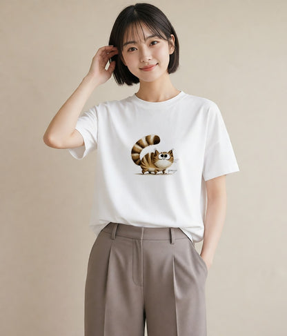 グラフィックTシャツ レディース エキゾチックショートヘア 猫 ねこ イラスト きれいめカジュアル 女性向けギフト 散歩 白T