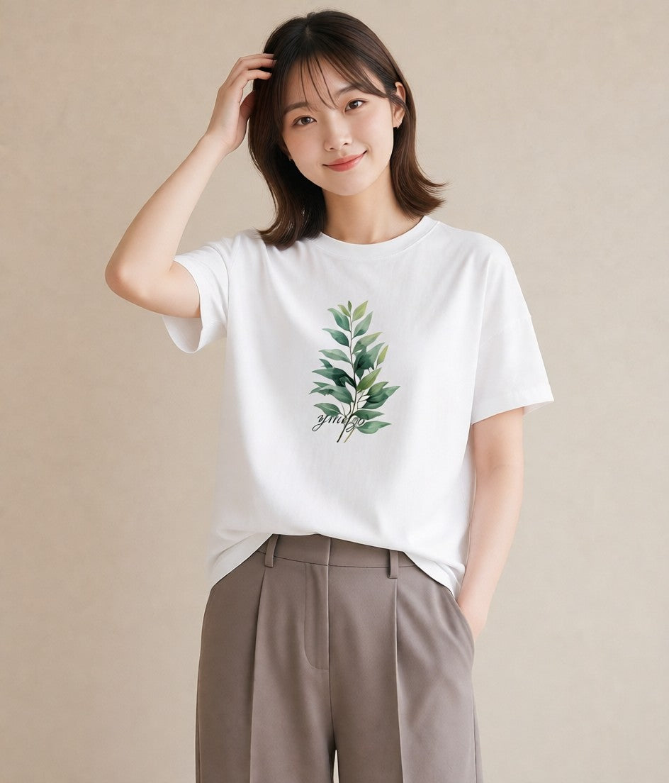 デザインTシャツ レディース 苔 植物 ボタニカル イラスト ラフカジュアル ママ カフェ服 白T