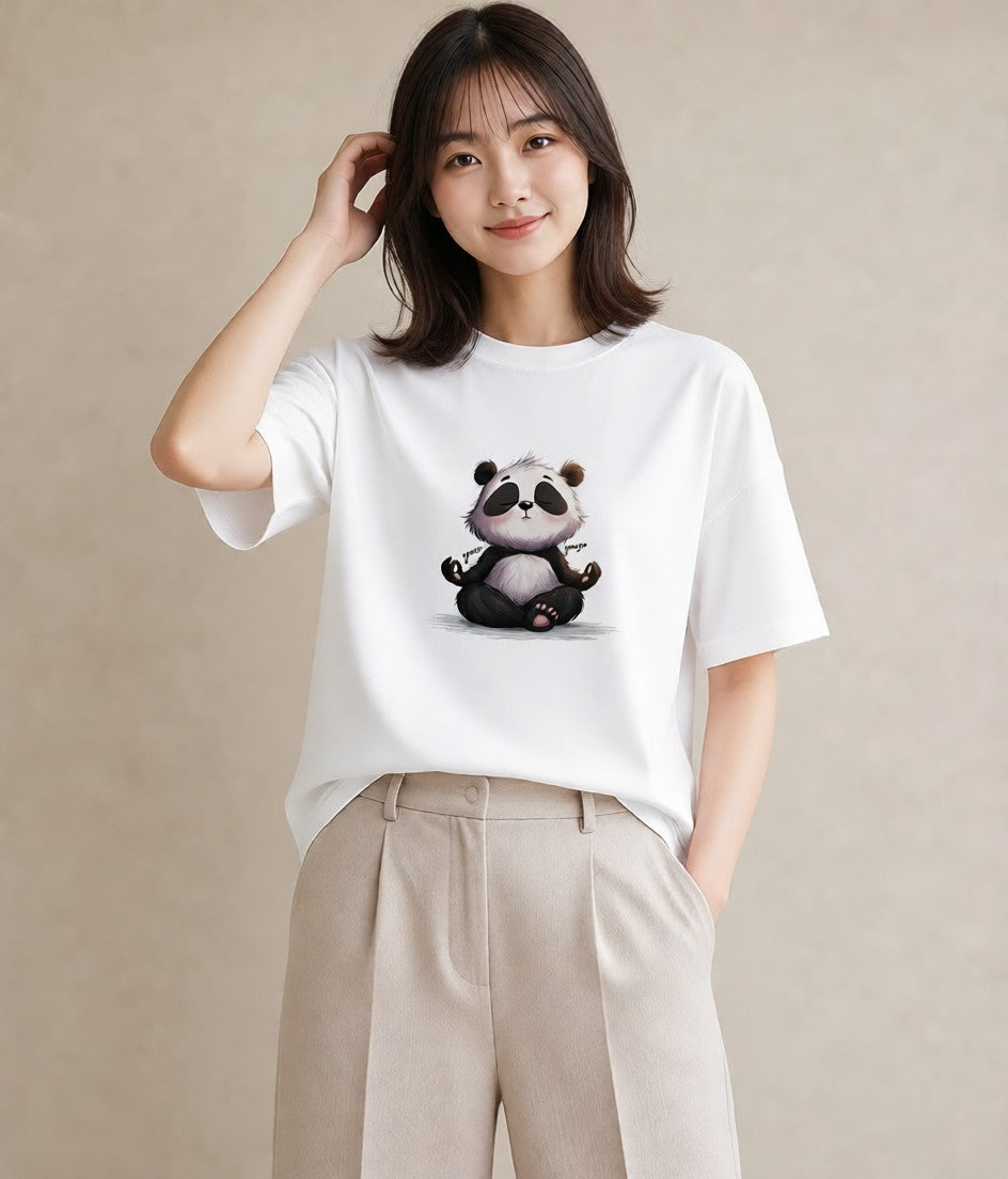 Tシャツ レディース パンダ 動物 アニマル イラスト ゆるかわ 綿100 デート 白T