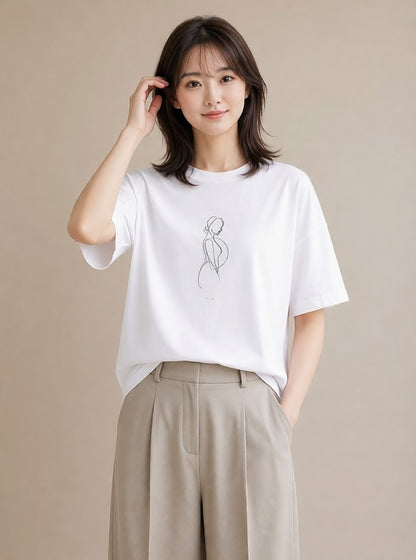 半袖Tシャツ レディース 女の子 ガール 後ろ姿 イラスト 個性的 送別ギフト 通勤 白T
