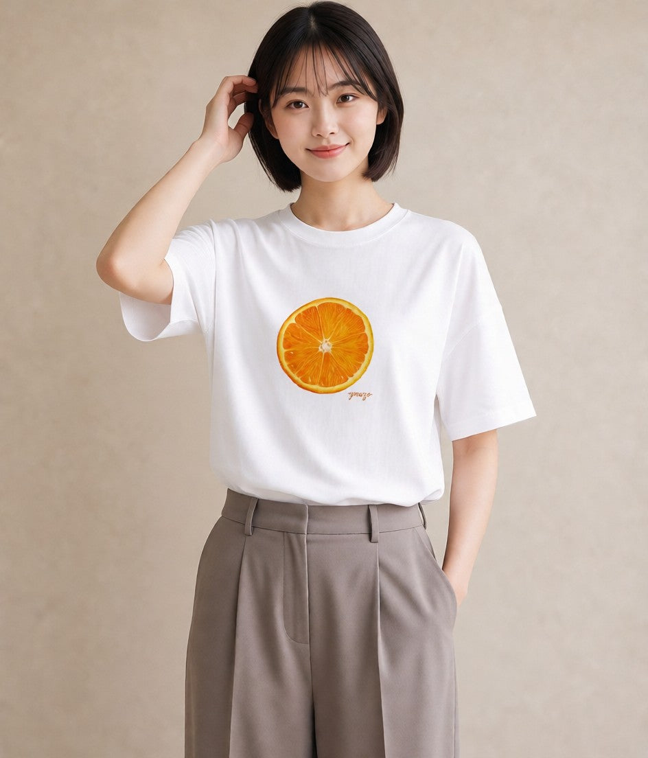 デザインTシャツ レディース みかん 食べ物 フード イラスト カジュアル 週末コーデ 敬老の日 白T