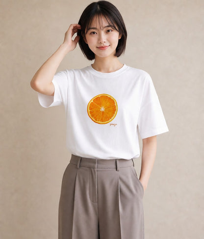 デザインTシャツ レディース みかん 食べ物 フード イラスト カジュアル 週末コーデ 敬老の日 白T