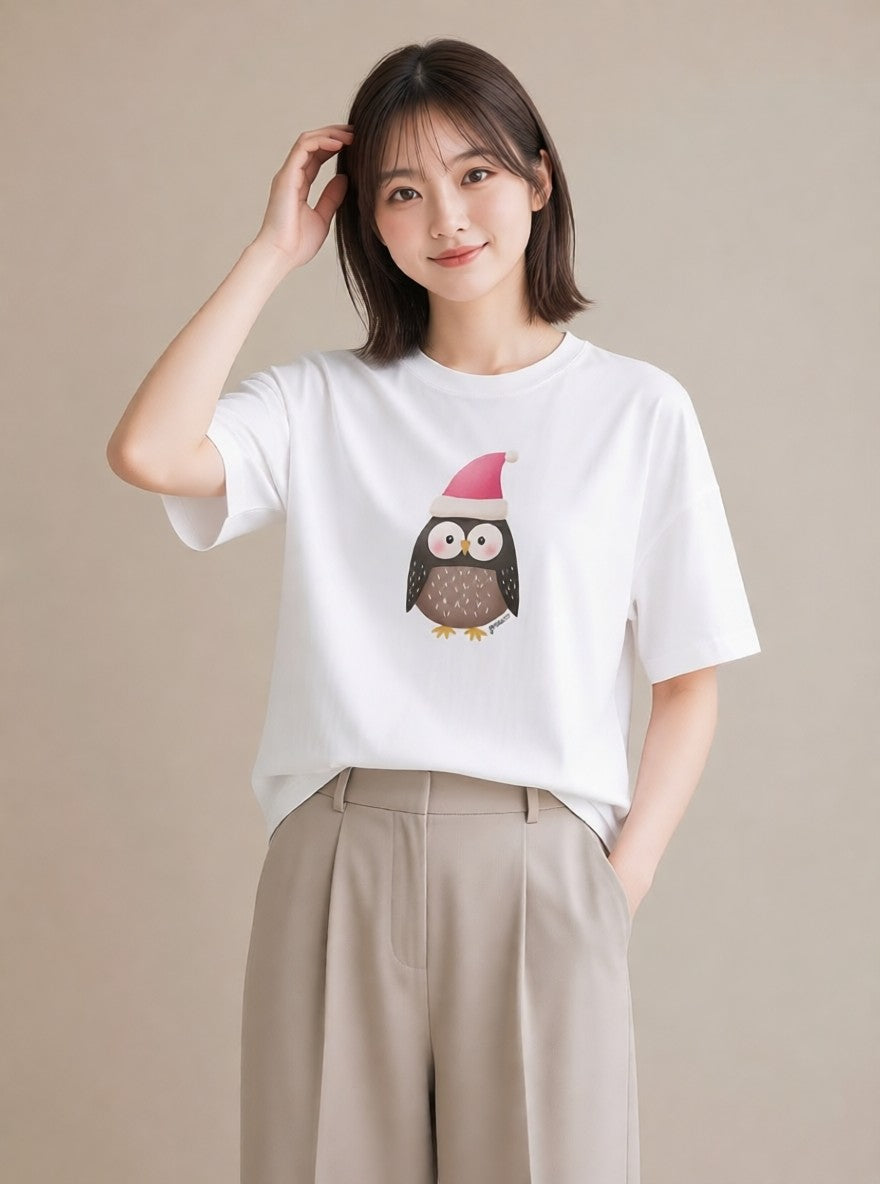 グラフィックTシャツ レディース シロフクロウ 動物 アニマル イラスト モード 夏コーデ 通学 白T