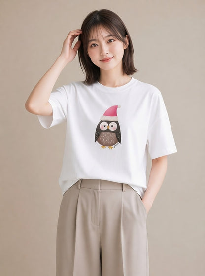 グラフィックTシャツ レディース シロフクロウ 動物 アニマル イラスト モード 夏コーデ 通学 白T