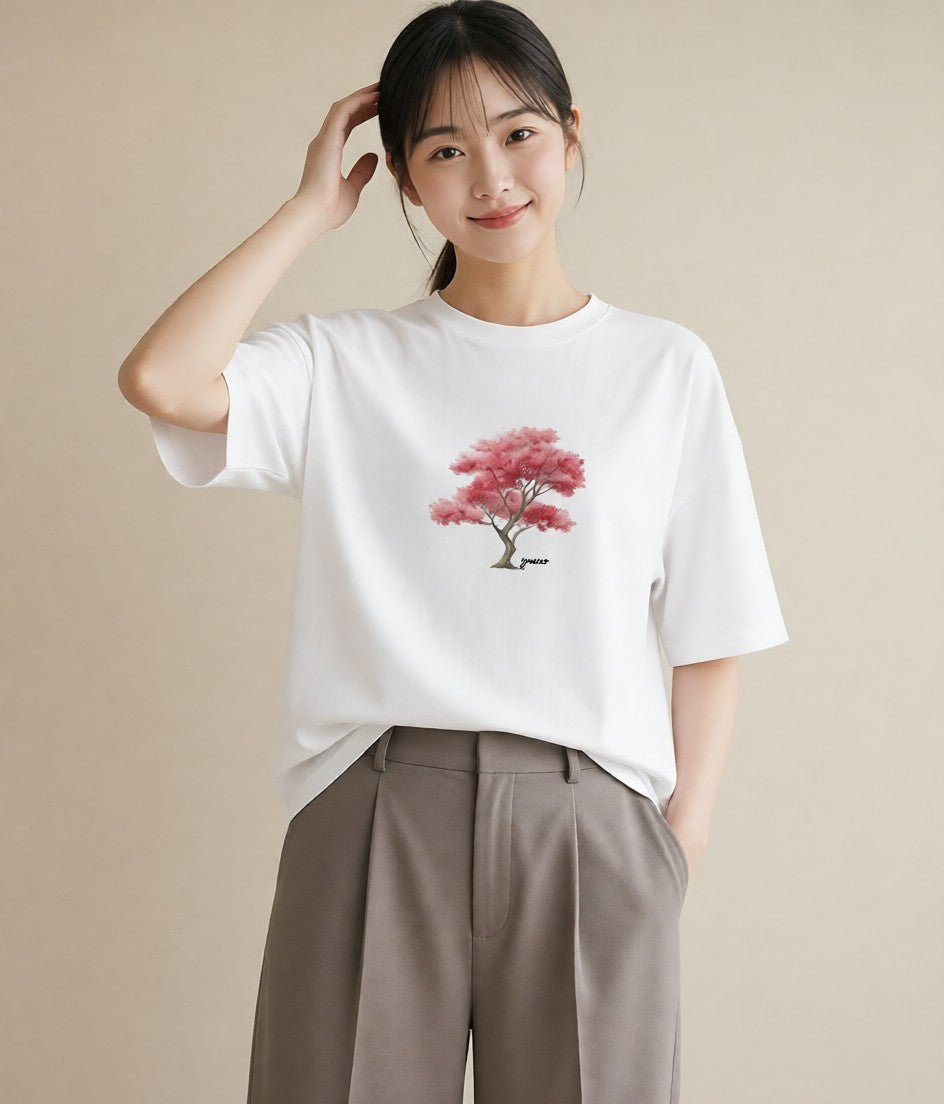 半袖Tシャツ レディース 盆栽 植物 ボタニカル イラスト ヴィンテージ風 カフェ巡り 女子会 白T