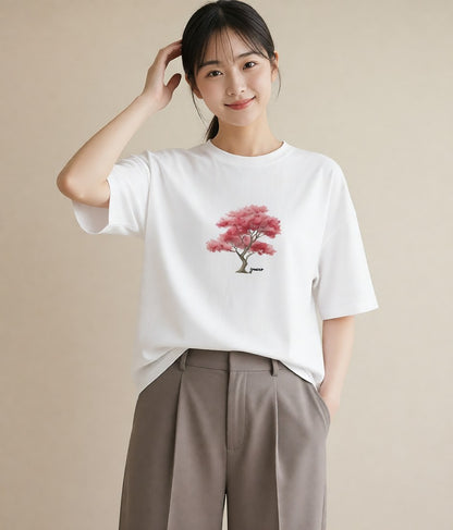 半袖Tシャツ レディース 盆栽 植物 ボタニカル イラスト ヴィンテージ風 カフェ巡り 女子会 白T