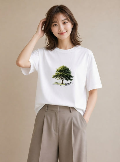 プリントTシャツ レディース 木 植物 ボタニカル イラスト 水彩風 カジュアルコーデ 買い物 白T