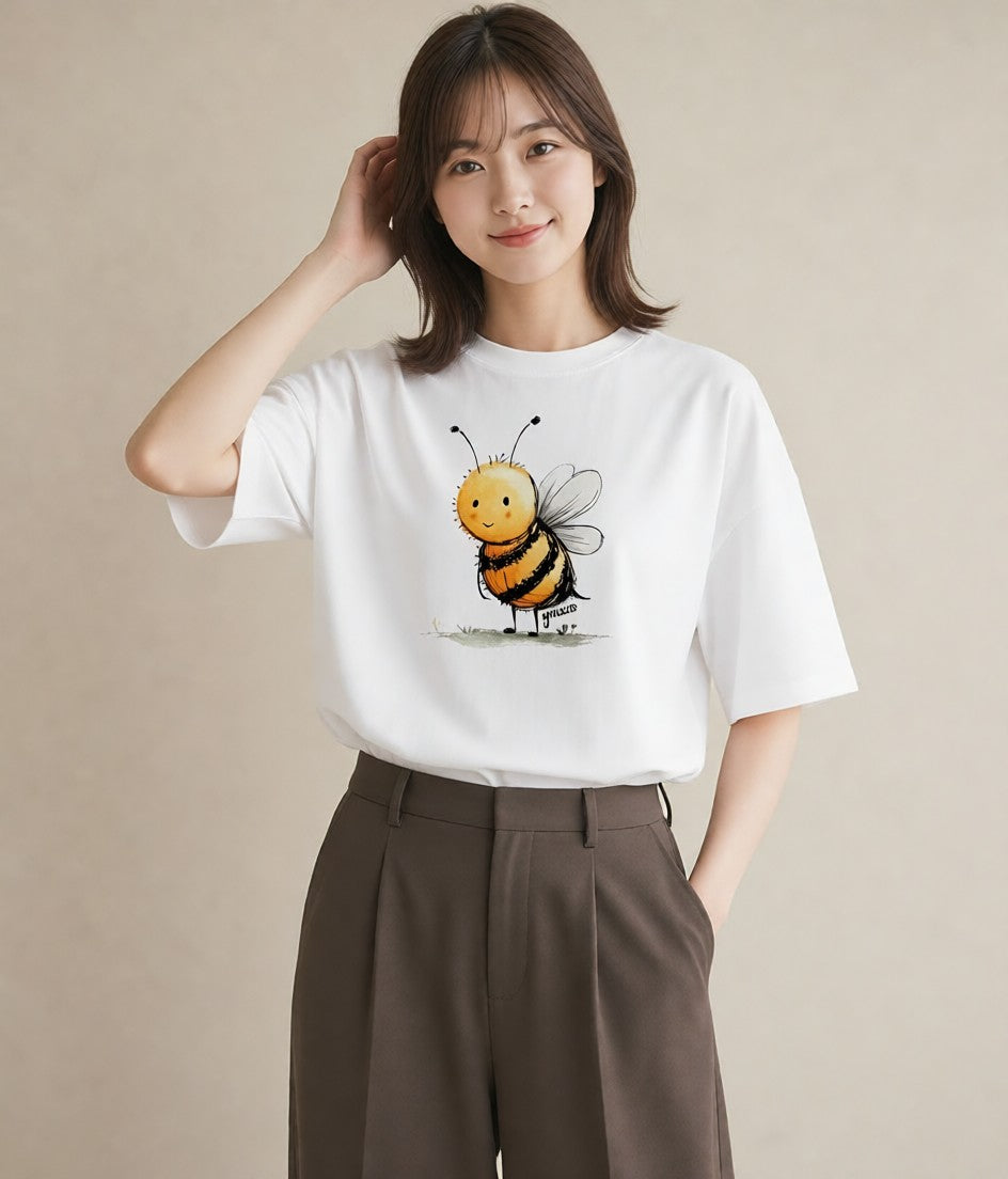 Tシャツ レディース ハニー 食べ物 フード イラスト 韓国風 誕生日プレゼント 綿100 白T