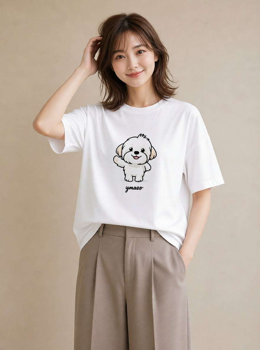 プリントTシャツ レディース ビションフリーゼ 犬 いぬ イラスト ヴィンテージ風 おしゃれギフト 社会人 白T