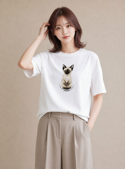 プリントTシャツ レディース 白猫 猫 ねこ イラスト 手描き風 女性 旅行用 白T