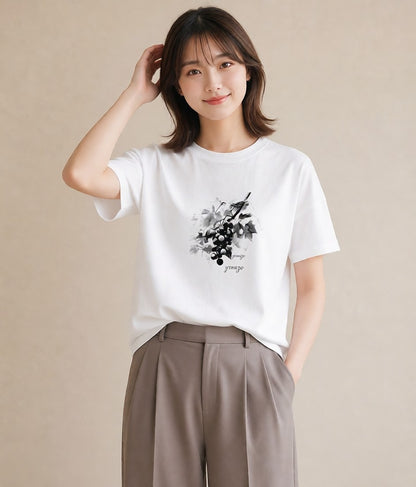 Tシャツ レディース ぶどう 葡萄 食べ物 フード イラスト ゆるコーデ ギフト 母の日 白T