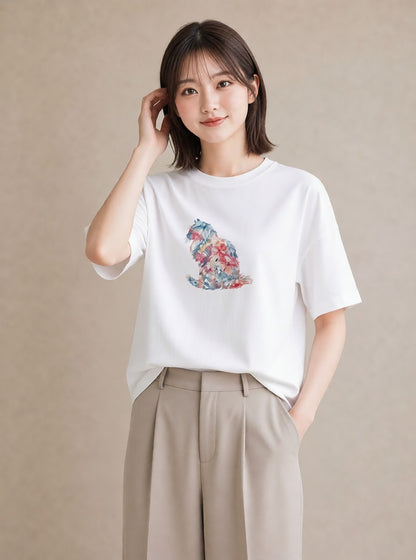 グラフィックTシャツ レディース おすわり猫 猫 ねこ イラスト ミニマル 公園 ママ 白T