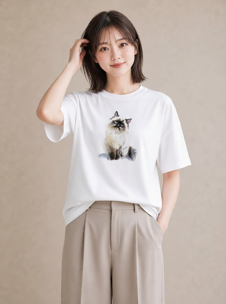 デザインTシャツ レディース 猫 ねこ イラスト ユニーク 母の日 ビーチ 白T