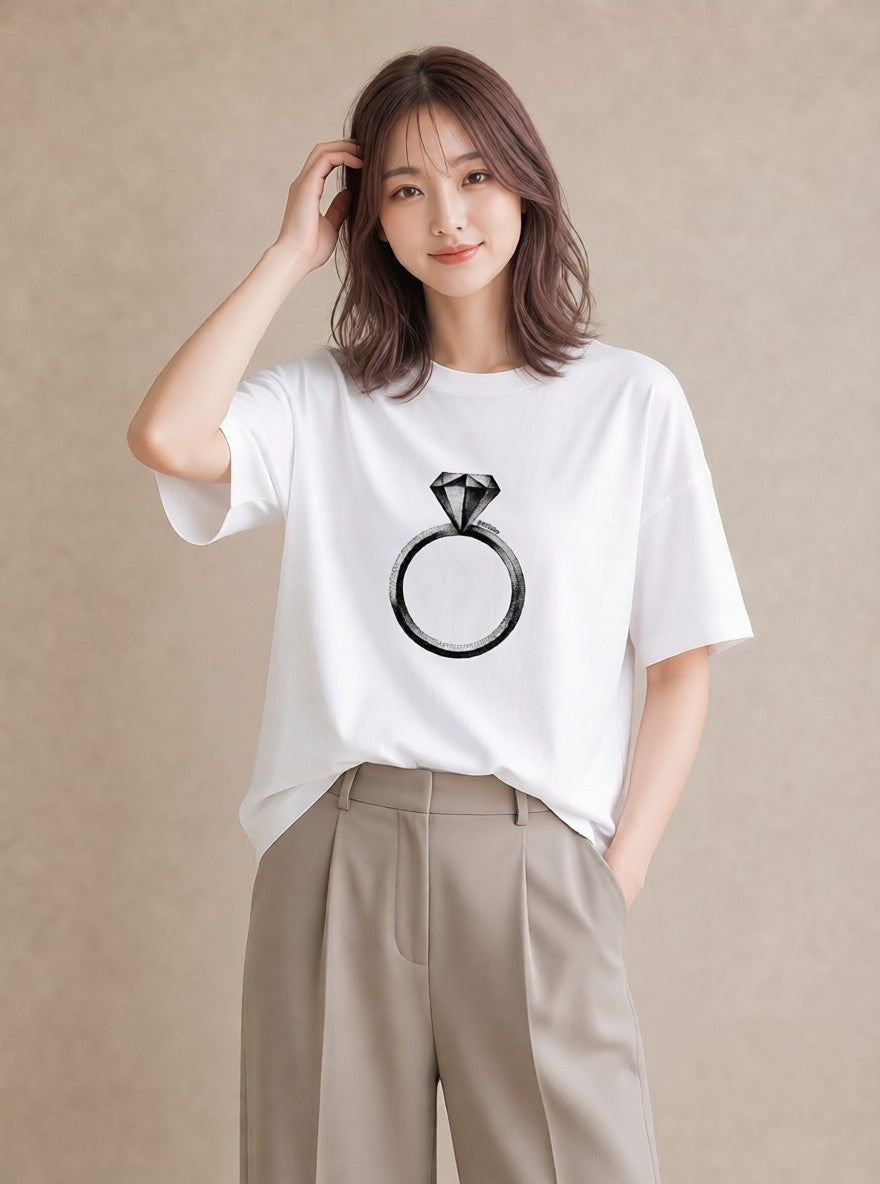 半袖Tシャツ レディース パールピアス アクセサリー ナチュラル アンティーク イラスト ボタニカル ホワイトデー 春服 白T