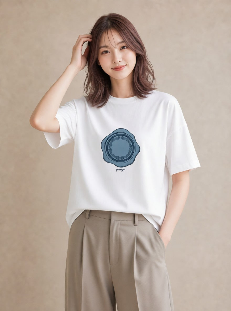 グラフィックTシャツ レディース 封蝋 手紙 アンティーク ナチュラル イラスト 淡色 ホワイトデー 春服 白T