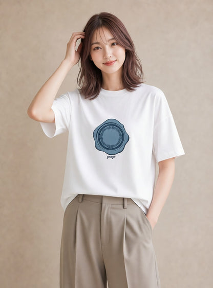 グラフィックTシャツ レディース 封蝋 手紙 アンティーク ナチュラル イラスト 淡色 ホワイトデー 春服 白T