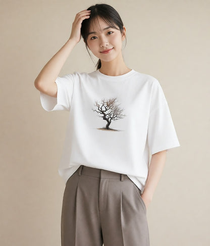 Tシャツ レディース 青の水彩 風景 ブルー ナチュラル アンティーク イラスト シンプル カフェ服 クリスマス 白T