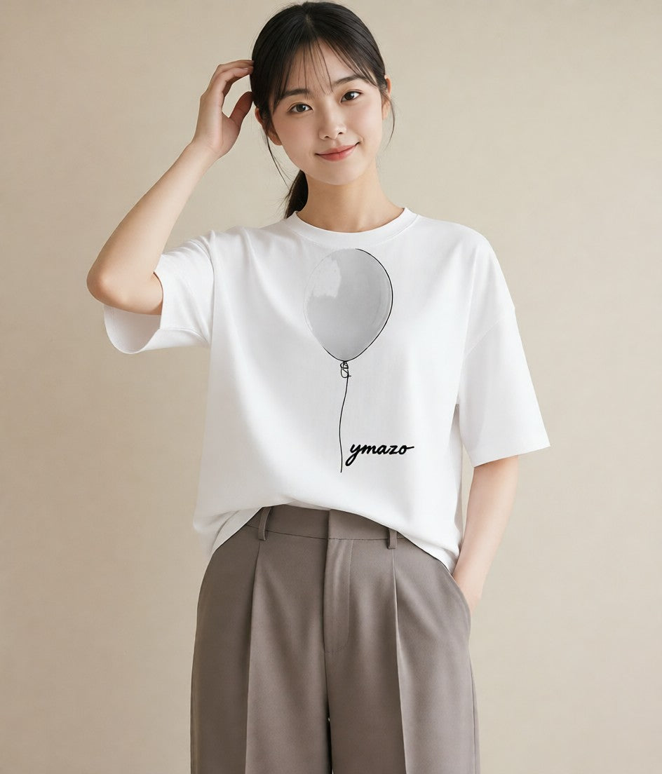 デザインTシャツ レディース 紙風船 和紙 ナチュラル アンティーク イラスト 水彩風 通勤 在宅 白T