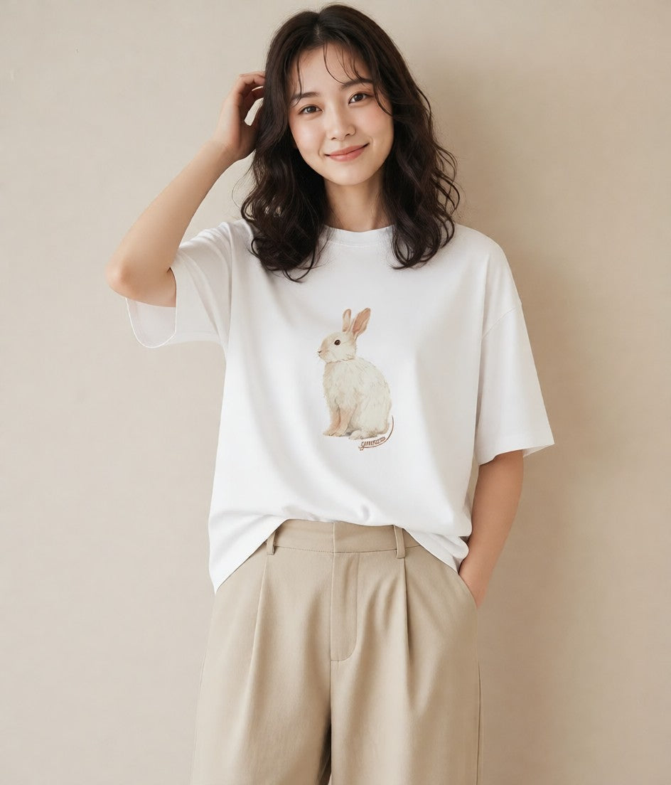 プリントTシャツ レディース チンチラ ペット 動物 イラスト 休日 ペアコーデ 白T