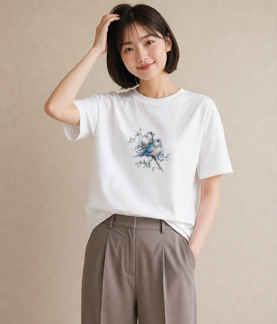 グラフィックTシャツ レディース インコ ペット 動物 イラスト ラフ 通勤 在宅 白T