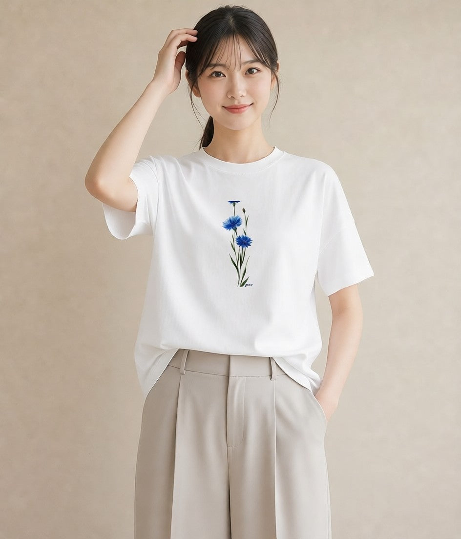 デザインTシャツ レディース カーネーション 花 花柄 イラスト 水彩風 休日 ペアコーデ 白T