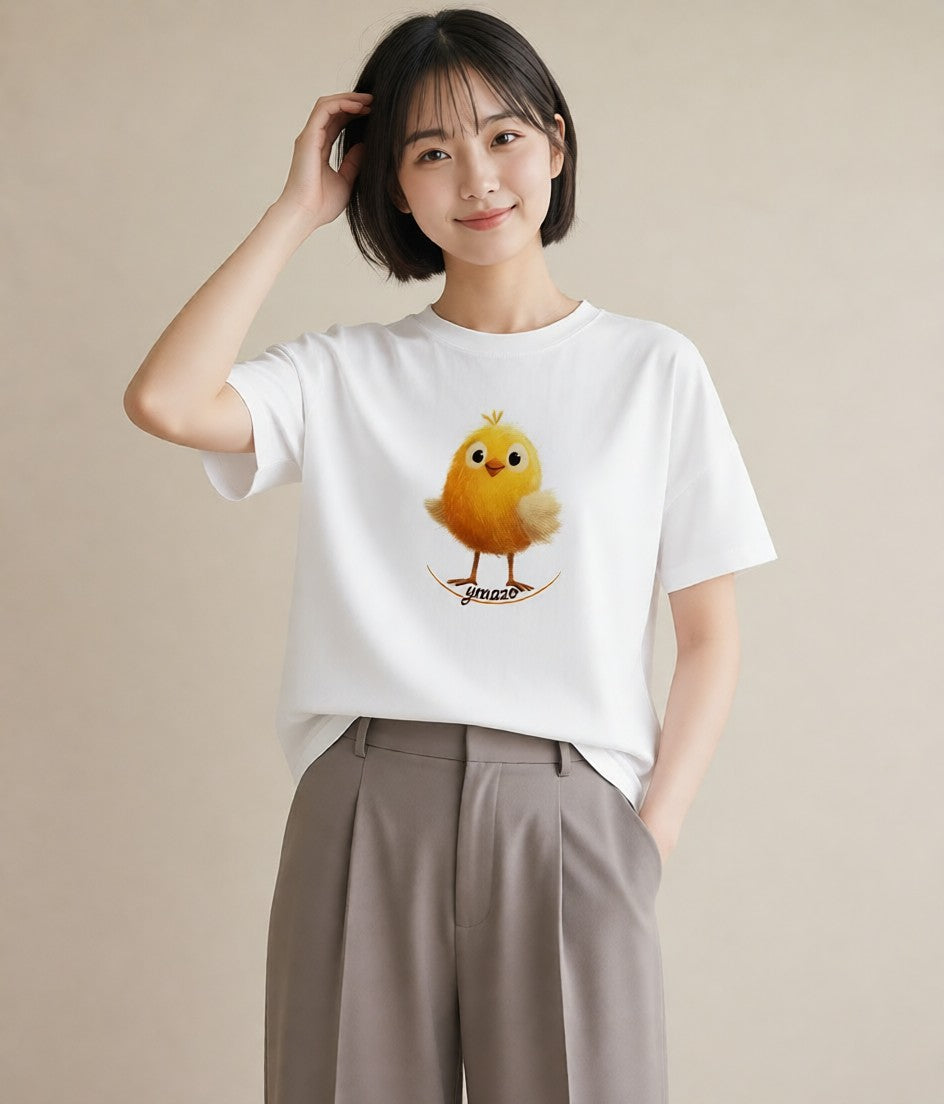 半袖Tシャツ レディース ひよこ 動物 アニマル イラスト 北欧風 海 カフェ巡り 白T
