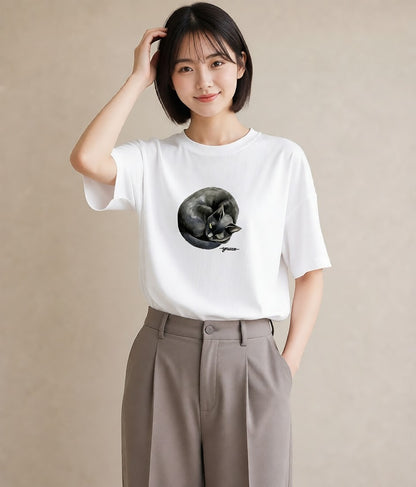 半袖Tシャツ レディース シャム 猫 ねこ イラスト 北欧風 送別ギフト 通勤 白T